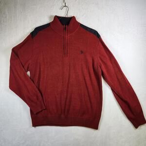 US Polo Assn Quarter Zip‎ Red Sweater Mens Size 2XL Cotton Blend